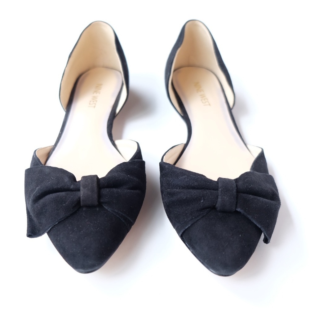 Nine West Flats Stefany Leather Suede Ballet Bow Front Pointy Toe D'Orsay EUC 7M